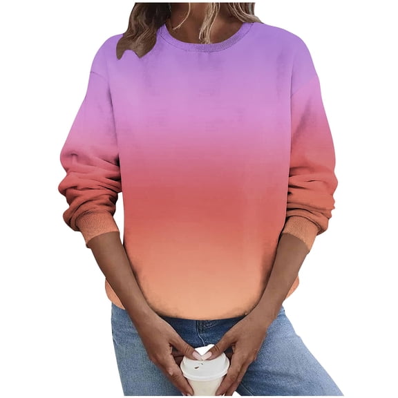 cocolona Womens Casual Sweatshirts Fall Crewneck Long Sleeve Shirts Fashion Gradient Color Pullover Tops Loose Comfy Blouses