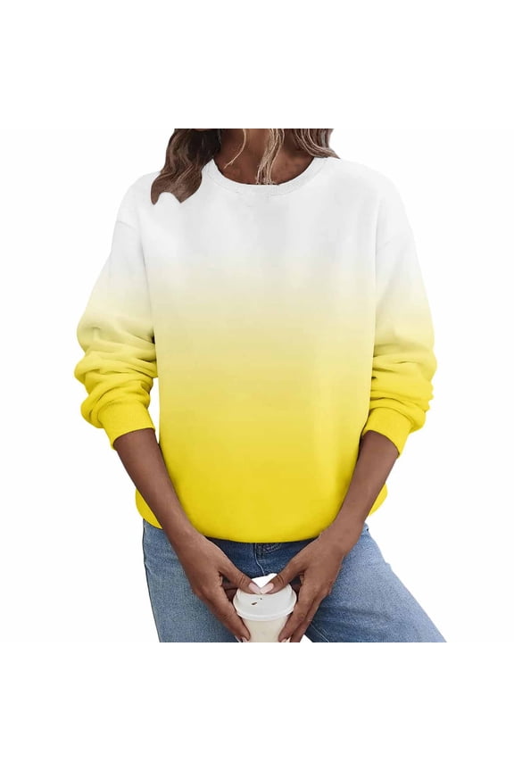 Womens Casual Sweatshirts Fall Crewneck Long Sleeve Shirts Fashion Gradient Color Pullover Tops Loose Comfy Blouses