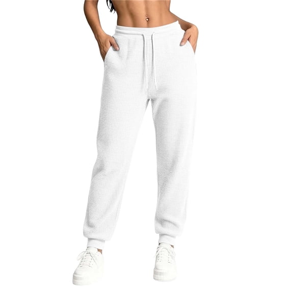 cocolona Womens Casual Waffle Joggers Elastic Waist Drawstring Straight Gym Workout Running Pants with Pockets