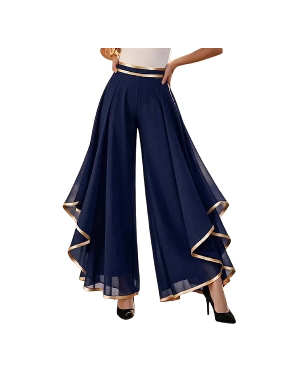 Womens Chiffon High Waist Palazzo Pants Phnom Penh Elastic Waist Wide Leg Travel Dance Pants