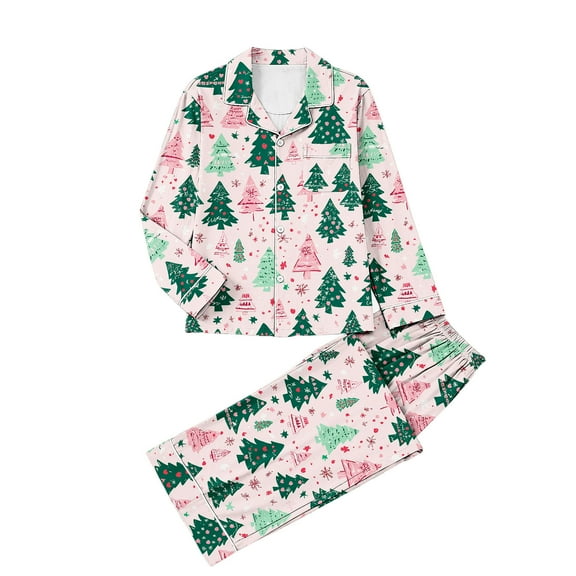 cocolona Womens Christmas Pajamas Cute Print Long Sleeve Button Shirts and Long Pants 2 Piece Lounge Outfits Fashion Home Sets Christmas Gifts