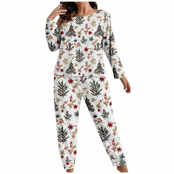 cocolona Womens Christmas Pajamas Plus Size Long Sleeve Tops and Jogger Pants 2 Piece Lounge Outfits Sleepwear Loungewear Home Set