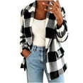 thumbnail image 1 of cocolona Womens Classic Plaid Jacket Fleece Lined Long Sleeve Lapel Overcoat Fall Winter Warm Trendy Outerwear, 1 of 7