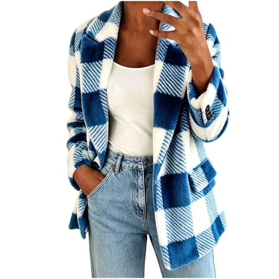 cocolona Womens Classic Plaid Jacket Fleece Lined Long Sleeve Lapel Overcoat Fall Winter Warm Trendy Outerwear