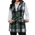 thumbnail image 1 of cocolona Womens Collared Plaid Mid-Length Sleeveless Jackets Button Down Vintage Winter Fall Coat With Belt, 1 of 7