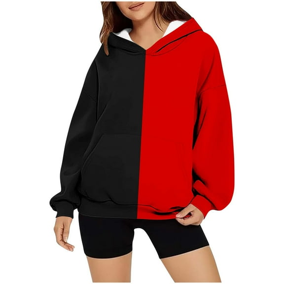 cocolona Womens Color Block Hoodie Fall Winter Casual Long Sleeve Oversized Hooded Sweatshirts Trendy Pullover Tops with Pockets
