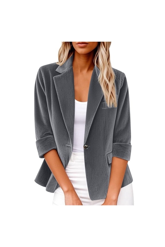 Womens Corduroy 3/4 Sleeve Blazers Business Casual Work Office Jackets Fall Fashion Solid Suit Coat