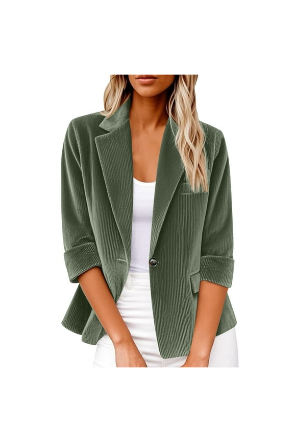 Womens Corduroy 3/4 Sleeve Blazers Business Casual Work Office Jackets Fall Fashion Solid Suit Coat