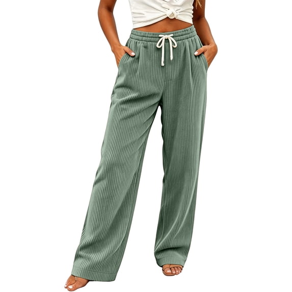 cocolona Womens Corduroy Casual High Waist Sweatpants Elastic Waist Straight Wide Leg Workout Gym Running Pants with Pockets