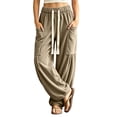 thumbnail image 1 of cocolona Womens Corduroy Lounge Pants Elastic Waist Drawstring Wide Leg Travel Street Pants with Pockets, 1 of 5