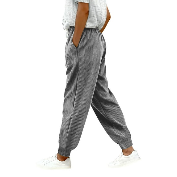 cocolona Womens Corduroy Pants Elastic Waist Drawstring Joggers Office Work Pants Fashion Solid Color Lounge Trousers with Pockets