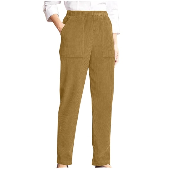 cocolona Womens Corduroy Pants Elastic Waist Straight Leg Casual Long Pants Fashion Solid Color Lounge Trousers with Pockets