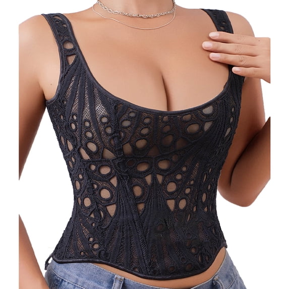 cocolona Womens Corset Bodysuit Mesh Underbust Bustier Corset Fashion Going Out Tank Tops