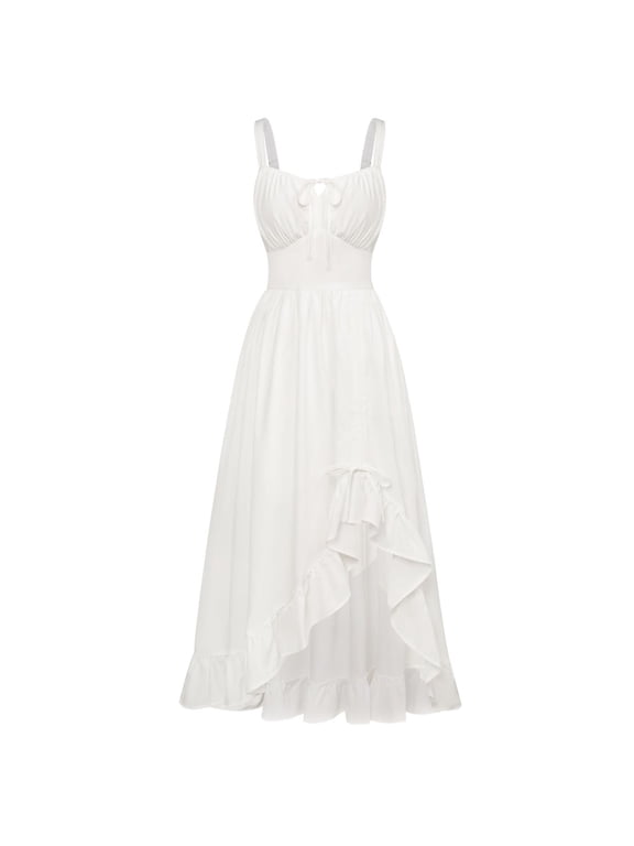 Womens Corset Dress Formal Renaissance Medieval Sleeveless Long Dress Solid Color A-Line Gothic Pleated Dress
