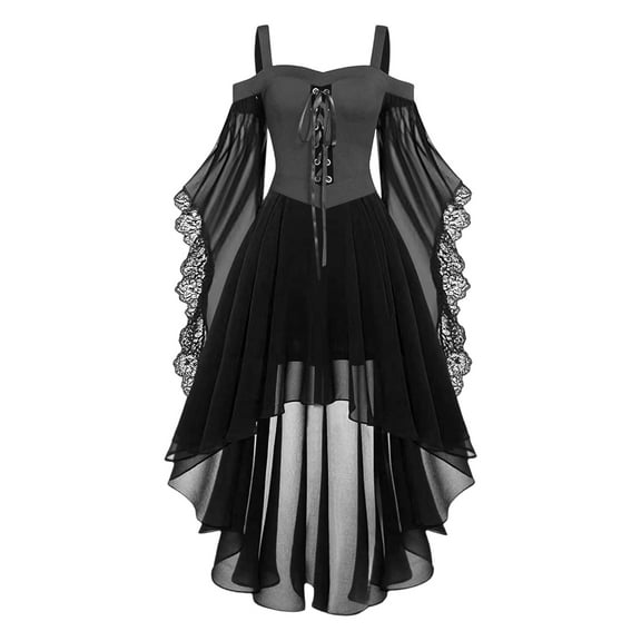 cocolona Womens Corset Dress Halloween Gothic Mesh Lace Patchwork Cold Shoulder Dress Medieval Renaissance Court Style Dress