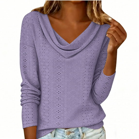 cocolona Womens Cowl Neck Long Sleeve Shirts Dressy Casual Blouses Fashion Casual Loose Solid Color Tops