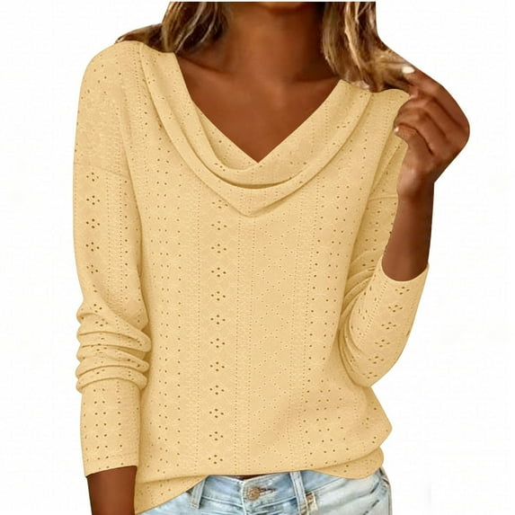 cocolona Womens Cowl Neck Long Sleeve Shirts Dressy Casual Blouses Fashion Casual Loose Solid Color Tops