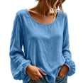 thumbnail image 1 of cocolona Womens Crew Neck Pullover Linen Tops Loose Casual Long Sleeve Shirts Solid Color Breathable Blouses, 1 of 7