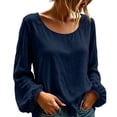 thumbnail image 1 of cocolona Womens Crew Neck Pullover Linen Tops Loose Casual Long Sleeve Shirts Solid Color Breathable Blouses, 1 of 7
