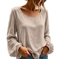 thumbnail image 1 of cocolona Womens Crew Neck Pullover Linen Tops Loose Casual Long Sleeve Shirts Solid Color Breathable Blouses, 1 of 7