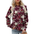 thumbnail image 1 of cocolona Womens Crewneck Sweatshirts Fall Long Sleeve Pleated Floral Print T-shirts Fashion Casual Loose Pullover Tops 2025, 1 of 5