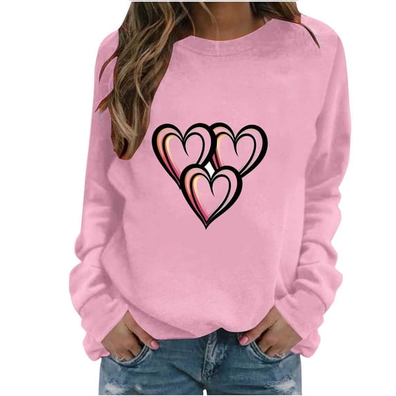 cocolona Womens Crewneck Sweatshirts Fall Winter Long Sleeve Shirts Fashion Casual Loose Heart Graphic Pullover Tops