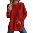 thumbnail image 1 of cocolona Womens Crewneck Sweatshirts Fall Winter Long Sleeve Side Slit Shirts Casual Loose Solid Color Sweaters Tops with Pockets, 1 of 6