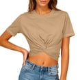 thumbnail image 1 of cocolona Womens Crop Tops Summer Casual Crew Neck Short Sleeve Shirts Fashion Solid Color Loose Blouses Basic Tees, 1 of 7