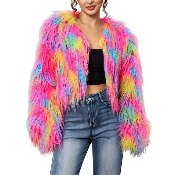 cocolona Womens Cropped Coat Fuzzy Long Sleeve Crew Neck Jacket Winter Warm Trendy Outfits