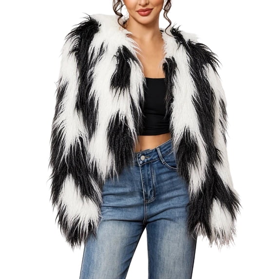 cocolona Womens Cropped Coat Fuzzy Long Sleeve Crew Neck Jacket Winter Warm Trendy Outfits