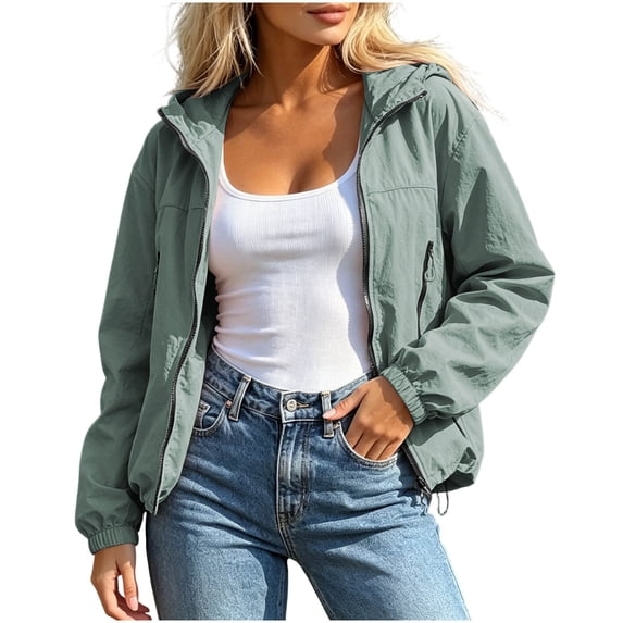 cocolona Womens Cropped Hooded Sun Protection Jacket Long Sleeve Solid Color Tops with Zipper Pockets