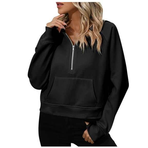cocolona Womens Cropped Hoodie Long Sleeve Casual Half Zip Hooded Sweatshirts Trendy Loose Pullover Tops Hoodies for Women