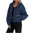 thumbnail image 1 of cocolona Womens Cropped Jackets Fall Long Sleeve Lapel Solid Color Loose Textured Jacket Winter Outwear Coat with Pockets, 1 of 7