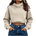 thumbnail image 1 of cocolona Womens Cropped Pullover Hoodies Casual Long Sleeve Solid Color Sweatshirts Fall Fashion Outfits with Pockets, 1 of 7