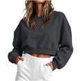 thumbnail image 1 of cocolona Womens Cropped Sweatshirts Long Sleeve Crew Neck Shirts Base Solid Color Loose Pullover Fall Tops, 1 of 5