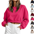 thumbnail image 1 of cocolona Womens Cropped Sweatshirts Long Sleeve Crew Neck Shirts Basic Solid Color Loose Pullover Fall Tops, 1 of 6