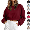 thumbnail image 1 of cocolona Womens Cropped Sweatshirts Long Sleeve Crew Neck Shirts Basic Solid Color Loose Pullover Fall Tops, 1 of 6