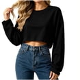 thumbnail image 1 of cocolona Womens Cropped Sweatshirts Crew Neck Long Sleeve Pullover Tops Loose Casual Solid Color Thin Sweatshirts, 1 of 5