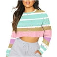 thumbnail image 1 of cocolona Womens Cropped Sweatshirts Fall Long Sleeve Crew Neck Shirts Fashion Casual Striped Print Pullover Tops, 1 of 5