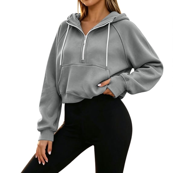 cocolona Womens Cropped Workout Hoodies Casual Long Sleeve Pullover Hooded Fall Sweatshirts Tops