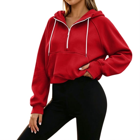 cocolona Womens Cropped Workout Hoodies Casual Long Sleeve Pullover Hooded Fall Sweatshirts Tops
