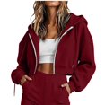 thumbnail image 1 of cocolona Womens Cropped Zip Up Hoodies Casual Long Sleeve Solid Color Sweatshirts Hlldies Drawstring Loose Cute Jacket, 1 of 7