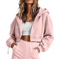 thumbnail image 1 of cocolona Womens Cropped Zip Up Hoodies Casual Long Sleeve Solid Color Sweatshirts Hlldies Drawstring Loose Cute Jacket, 1 of 6