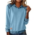 thumbnail image 1 of cocolona Womens Denim Patchwork Tops Turndown Collar Long Sleeve T-shirts Fall Fashion Casual Pullover Sweatshirts Loose Blouses, 1 of 7