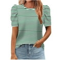 thumbnail image 1 of cocolona Womens Dressy Casual Blouses Fashion Crew Neck Short Sleeve Stripe Print Tops Summer Loose Comfy T-shirts, 1 of 5