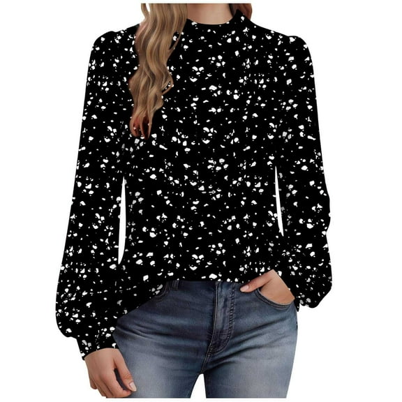 cocolona Womens Dressy Casual Blouses Long Sleeve Crew Neck Pleated T-shirts Fashion Boho Print Tunic Tops