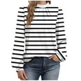 thumbnail image 1 of cocolona Womens Dressy Casual Blouses Long Sleeve Crew Neck Pleated T-shirts Fashion Striped Print Tunic Tops, 1 of 6