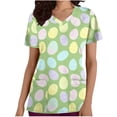 thumbnail image 1 of cocolona Womens Easter Scrubs Tops V-neck Short Sleeve Bunny Eggs Print Nursing Uniform T-shirt with Pocket, 1 of 5