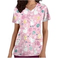 thumbnail image 1 of cocolona Womens Easter Scrubs Tops V-neck Short Sleeve Bunny Eggs Print Nursing Uniform T-shirt with Pocket, 1 of 5