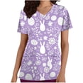 thumbnail image 1 of cocolona Womens Easter Scrubs Tops V-neck Short Sleeve Bunny Eggs Print Nursing Uniform T-shirt with Pocket, 1 of 5